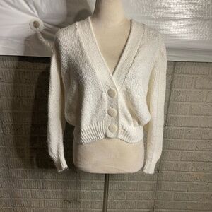 Vintage‎ TOI Cream Long Sleeve 3 Button Knit Sweater Cardigan Size M